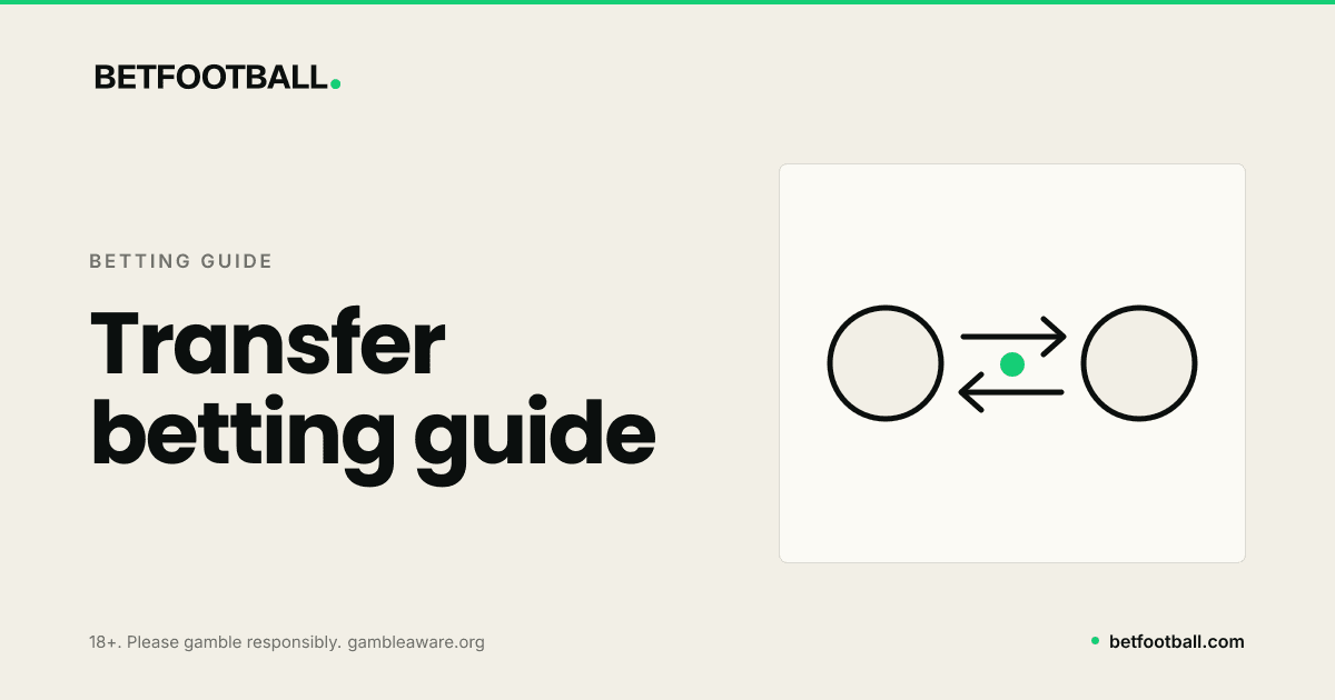 Bet Football branded card reading 'How to bet on transfers' with a simple football transfer illustration