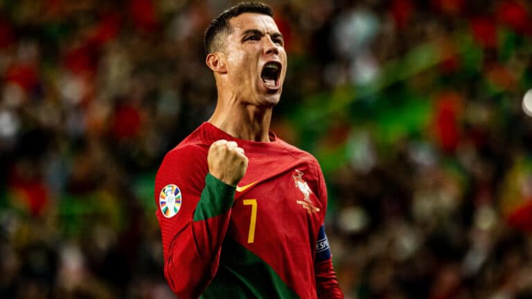 Cristiano Ronaldo playing football for Portugal